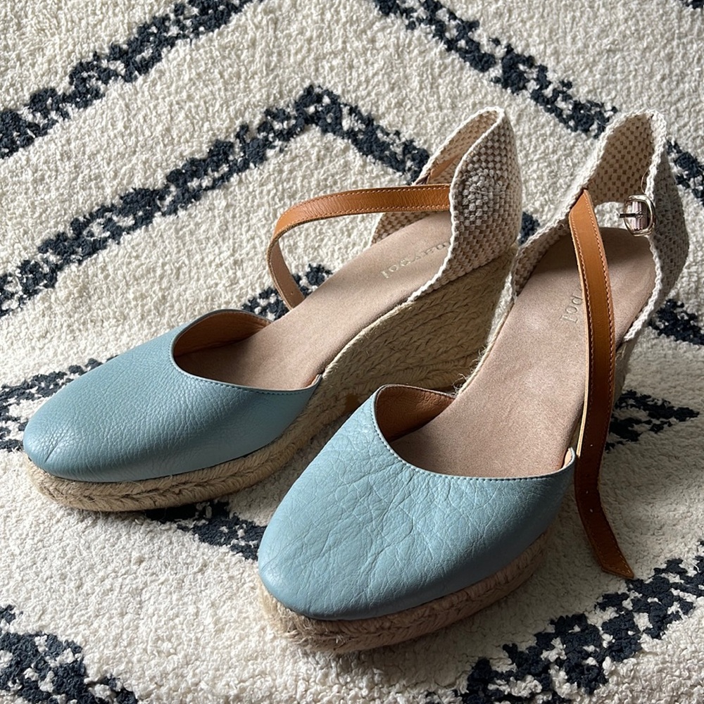 Maypol Wedge Espadrille Leather and Knit Strap Sandals Size 41